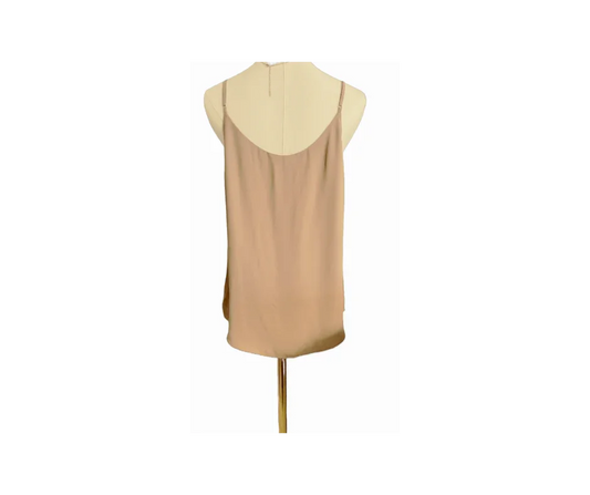 Babaton brown silk blouse with spaghetti straps displayed on a mannequin back view