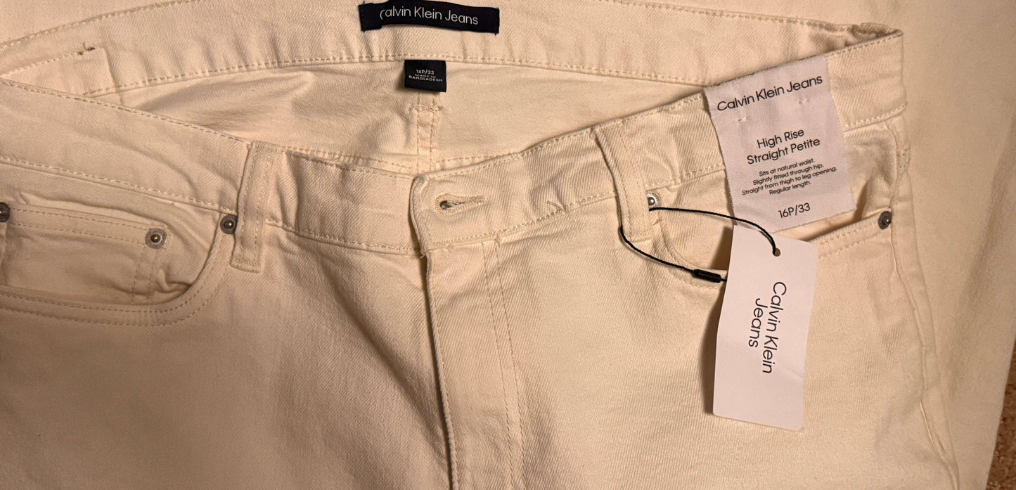 Calvin Klein Women;s Off White Denim Casual Pant size 16 petite - The Petite Closet