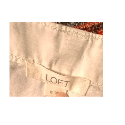 LOFT white shorts inner waistband with brand tag and visible stitching