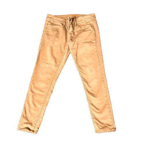 American Eagle tan denim casual brown pants laid flat on white background