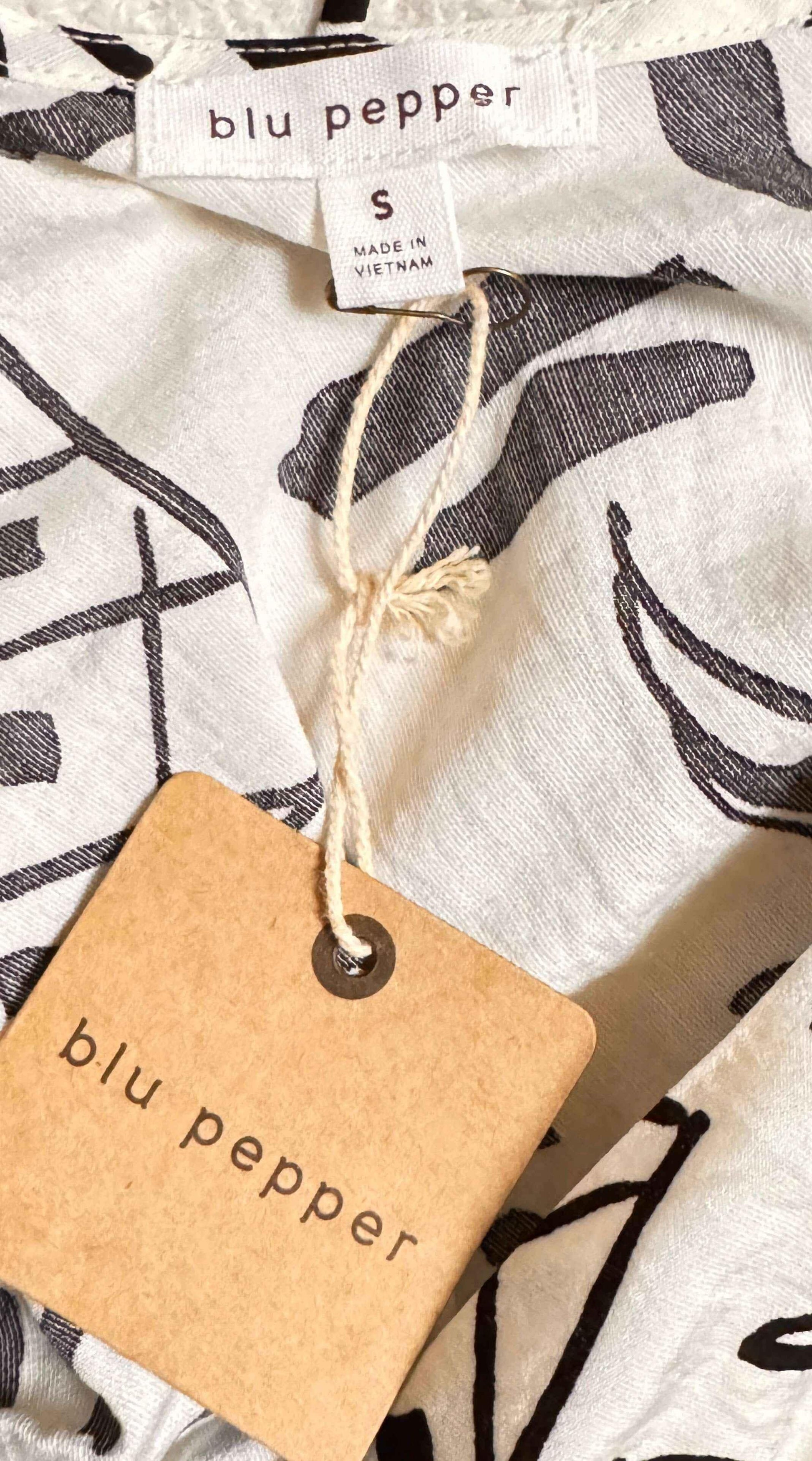 Blu Pepper dress small size tag with brand label and kraft paper hang tag