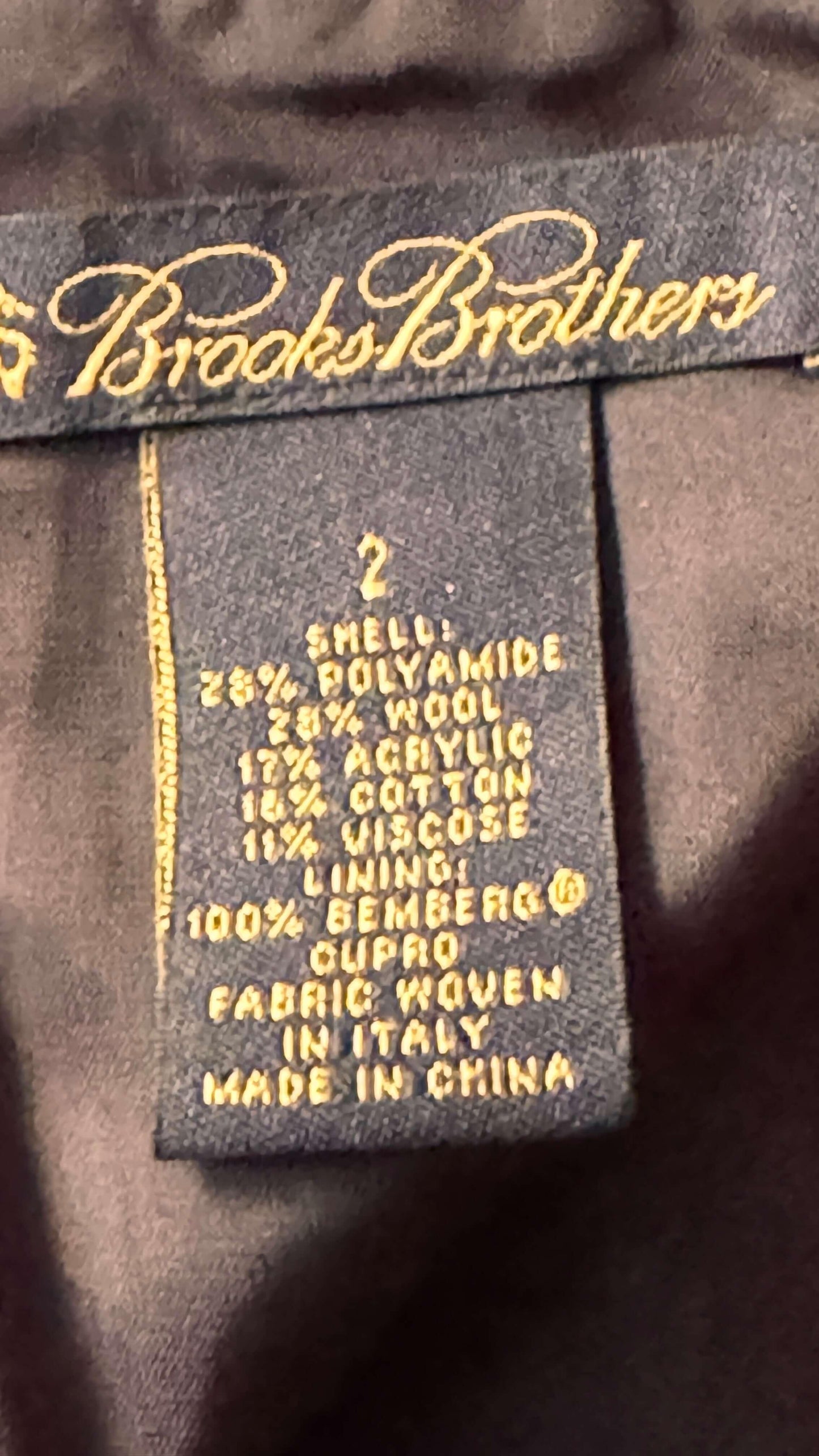 Brooks Brothers women's tweed wool mini skirt size tag, fabric blend and care details