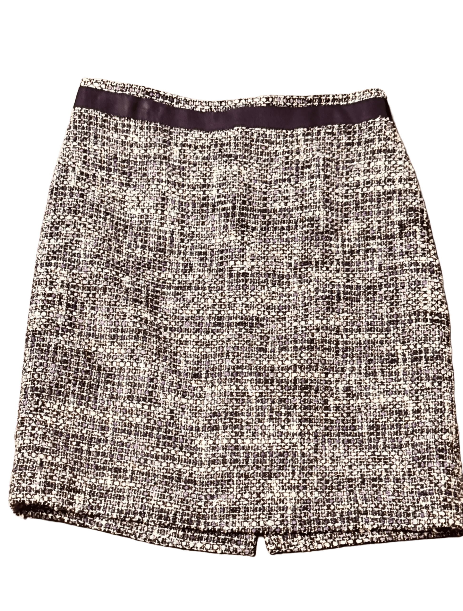Brooks Brothers women's tweed wool skirt in black and white with satin waistband