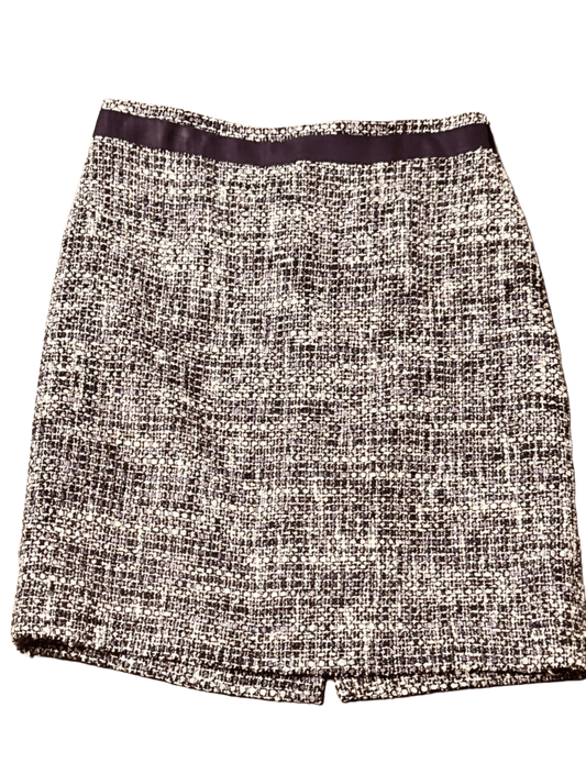 Brooks Brothers women's tweed wool skirt in black and white with satin waistband