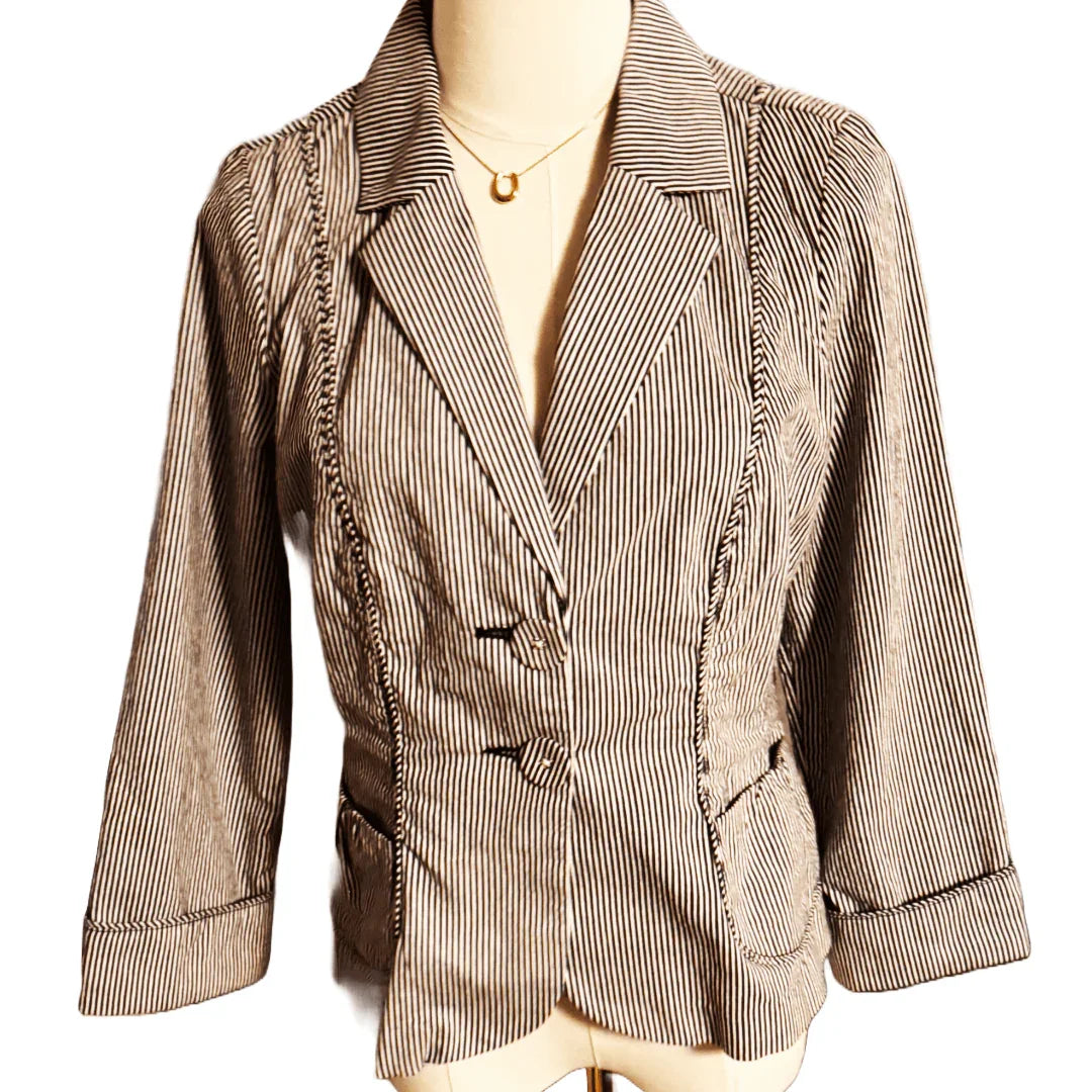 Halogen petite striped blazer, double-breasted women’s jacket on mannequin