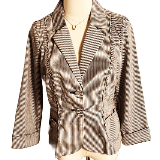 Halogen petite striped blazer, double-breasted women’s jacket on mannequin