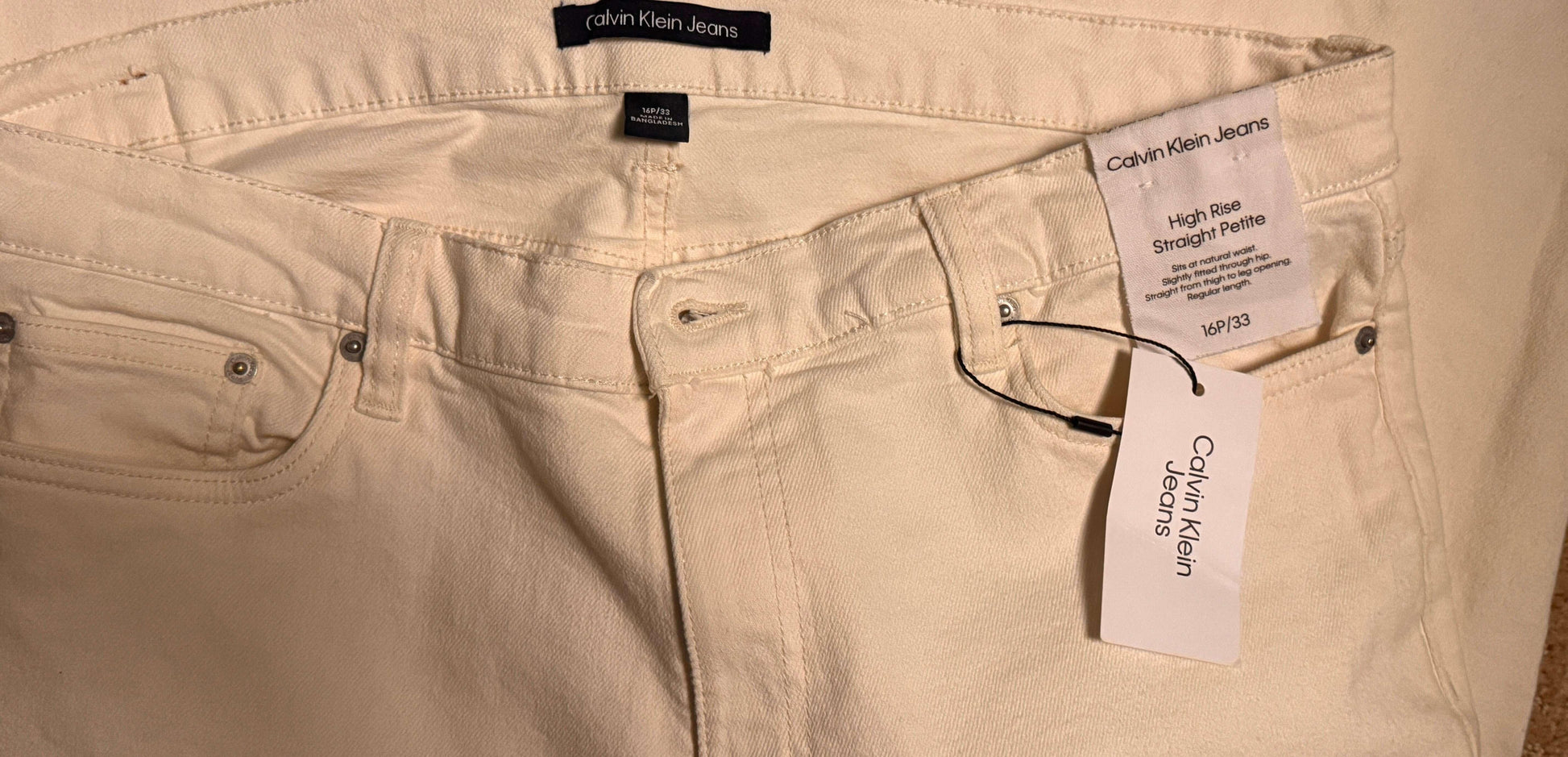 Calvin Klein Women;s Off White Denim Casual Pant size 16 petite - The Petite Closet
