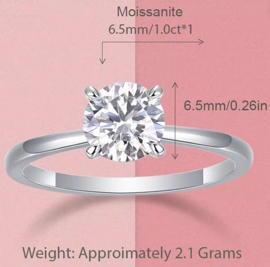1 Carat Moissanite Ring 925 Sterling Silver