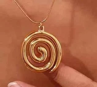 18k gold plated stainless steel spiral pendant necklace on skin
