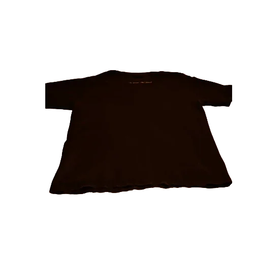 Back view of plain black The Used band concert T-shirt on flat surface