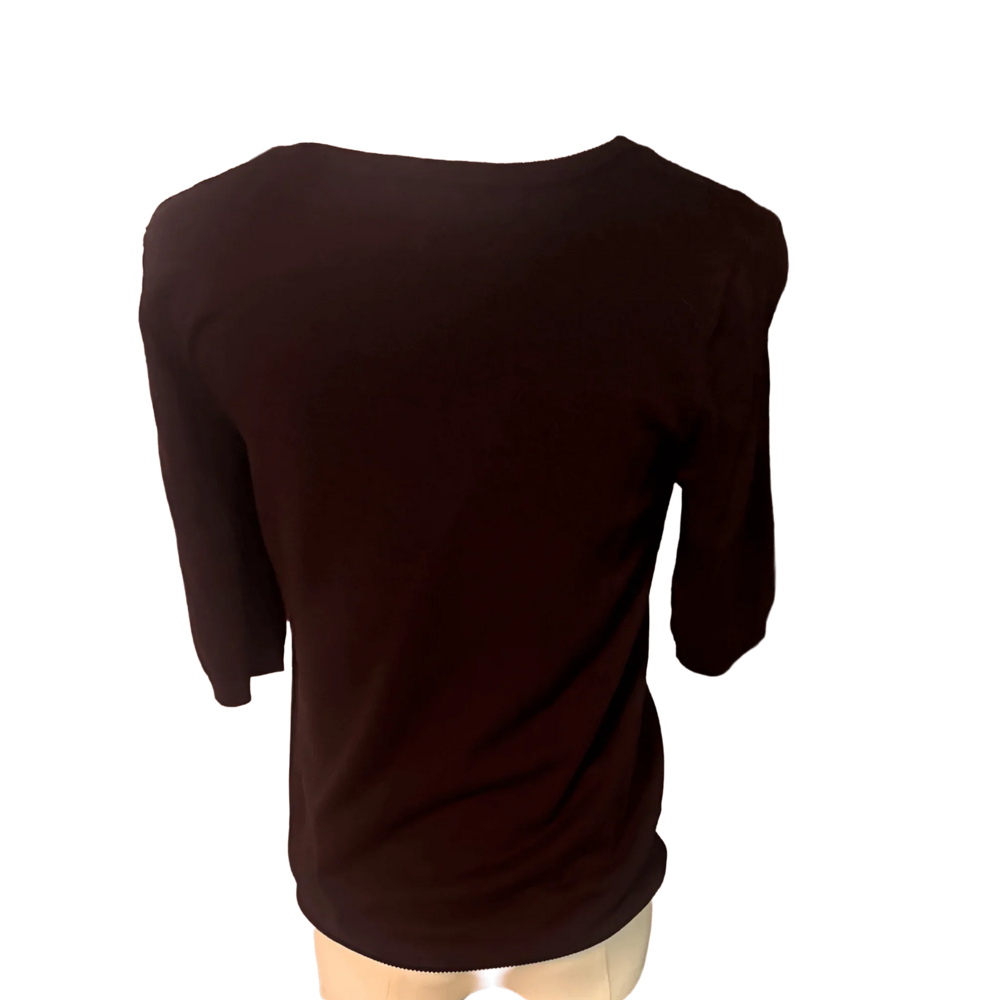 Back view of black sweater with elbow sleeves on mannequin