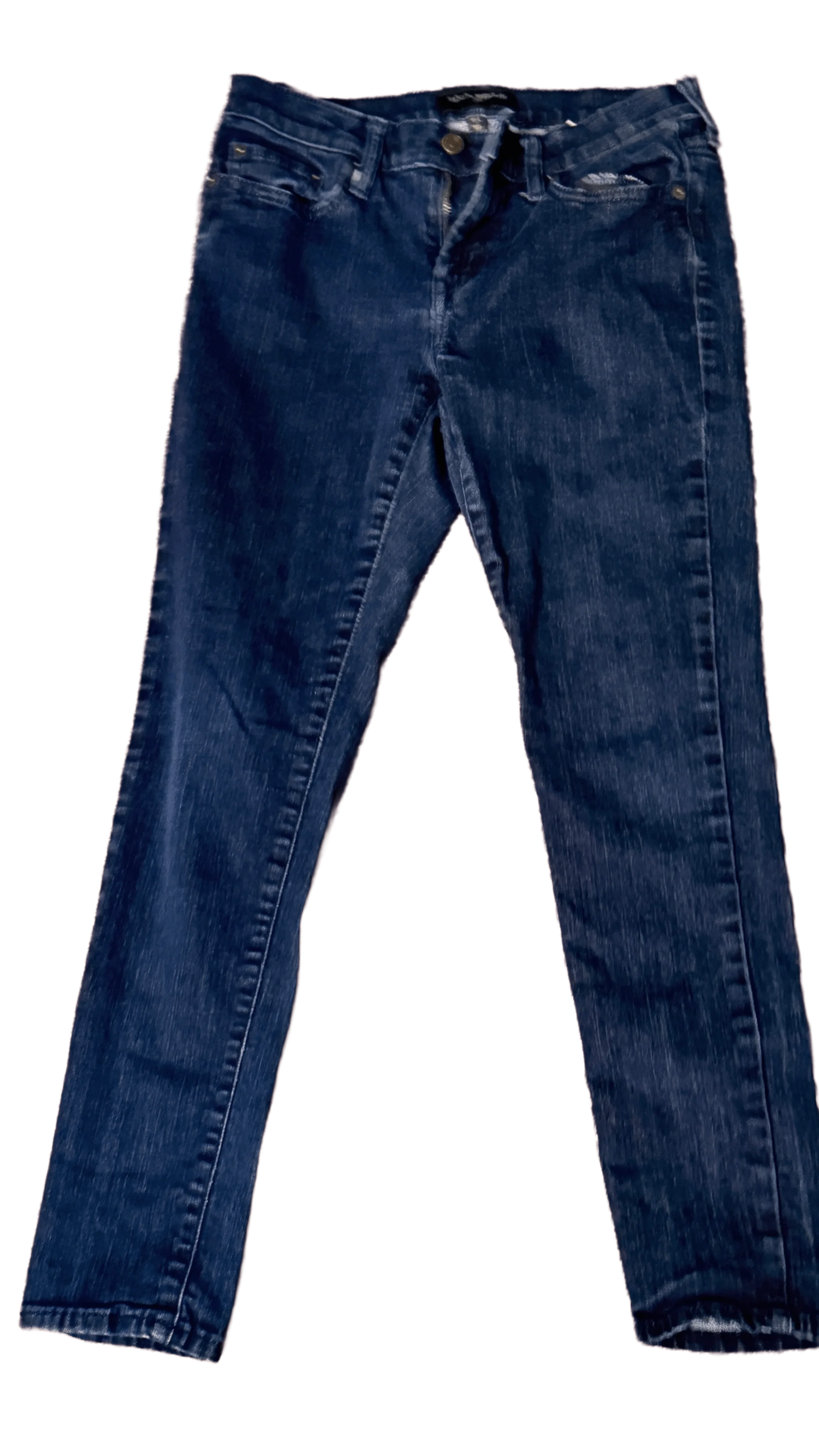 Banana Republic dark wash denim jeans with classic five-pocket design on white background
