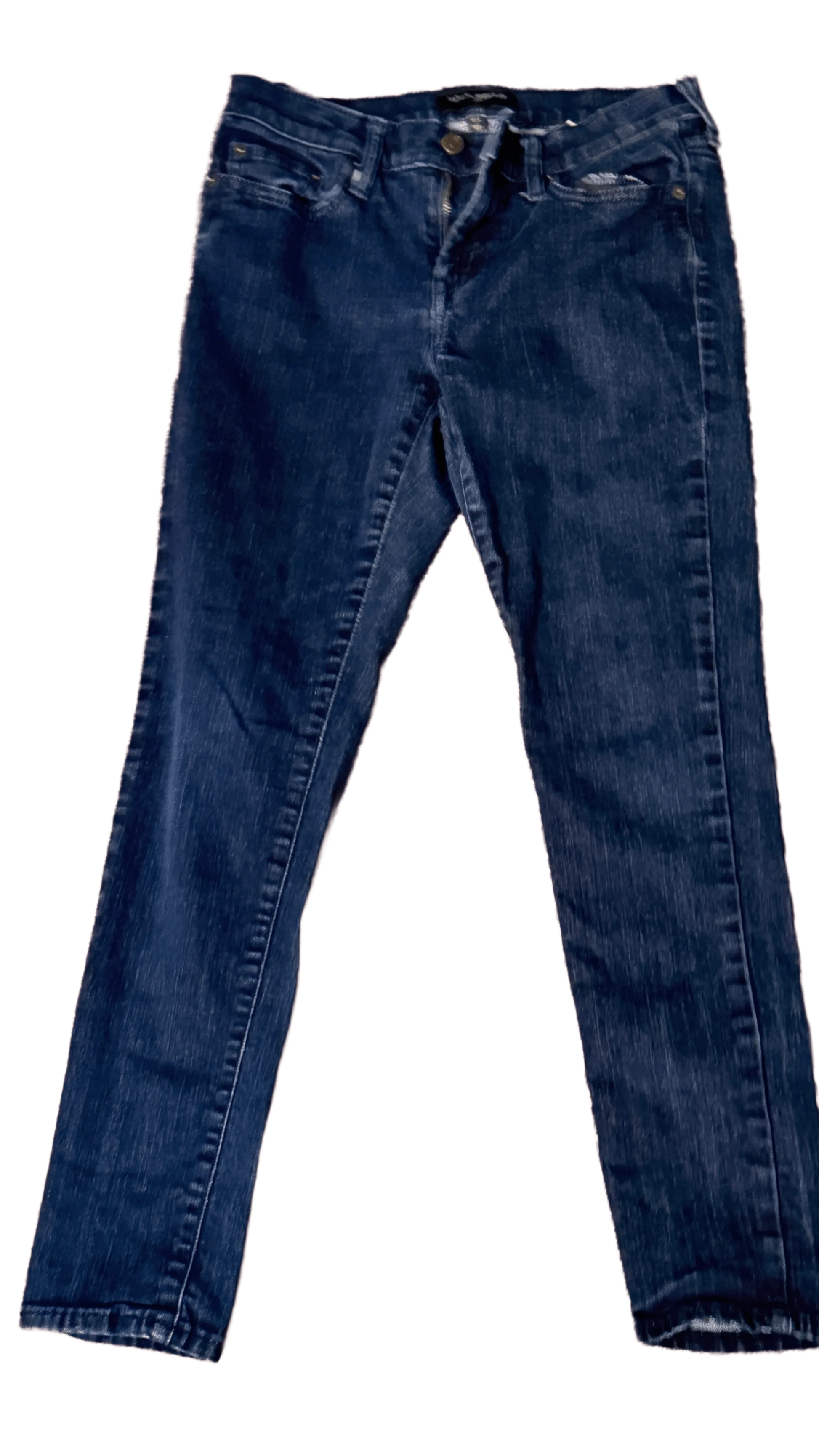 Banana Republic dark wash denim jeans with classic five-pocket design on white background