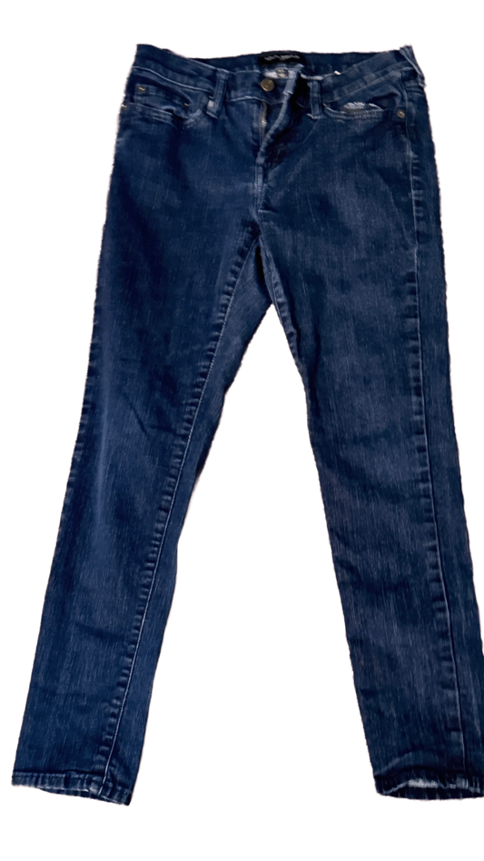 Banana Republic dark wash denim jeans with classic five-pocket design on white background
