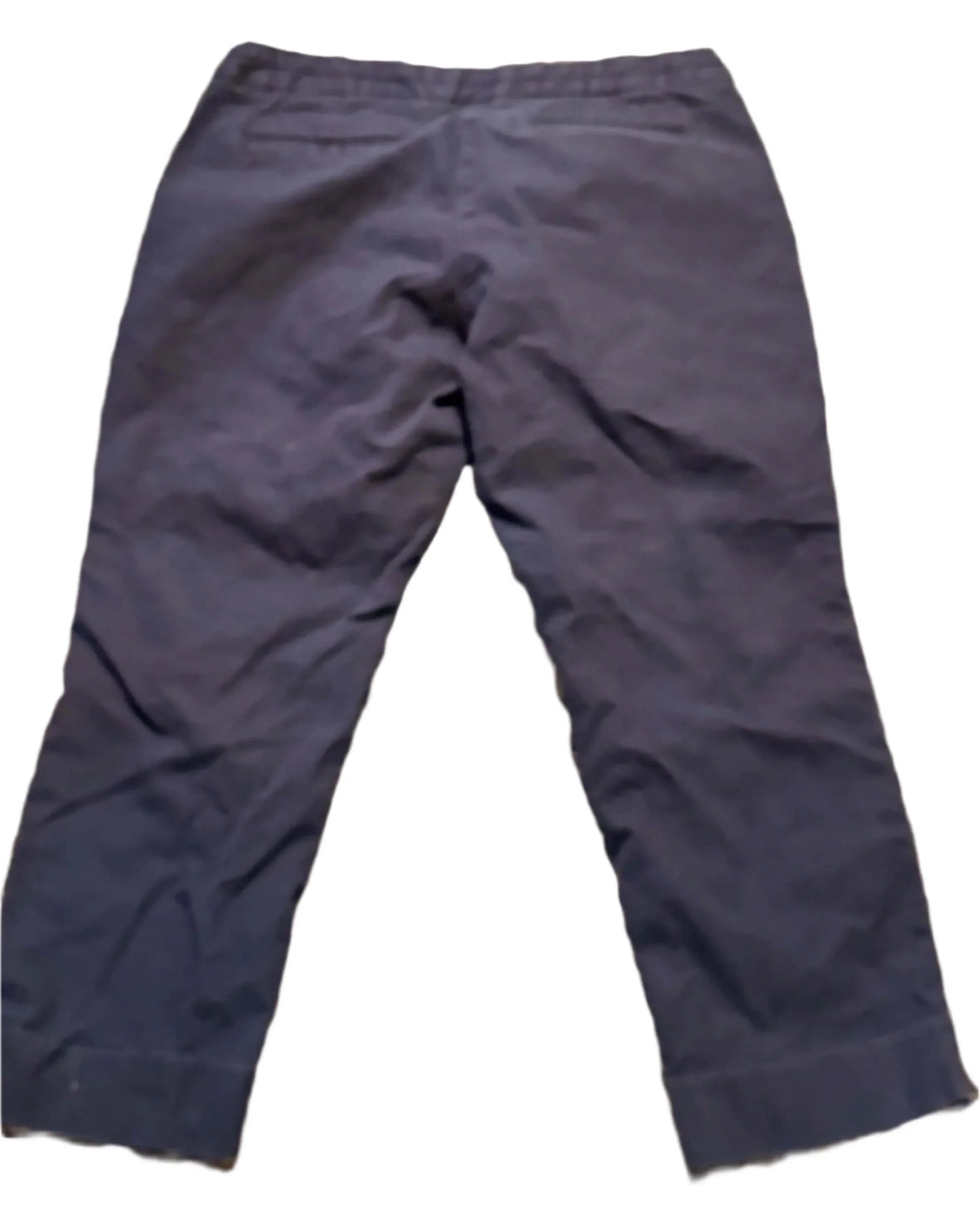 Navy chino petite pants, flat lay, back view, casual women's trousers