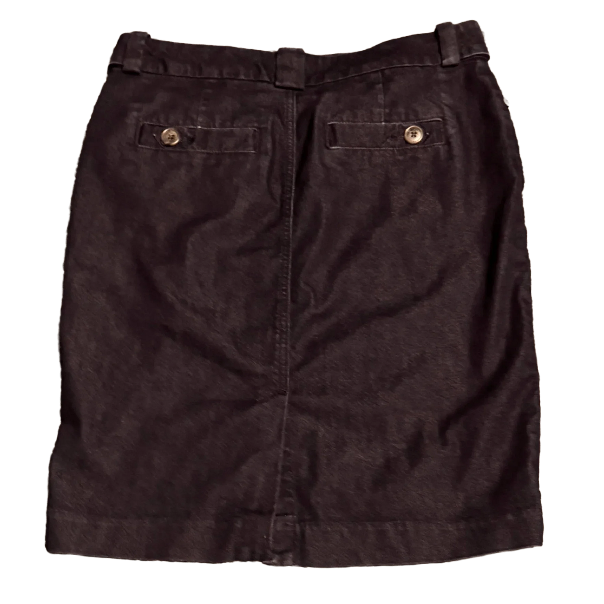 Banana Republic dark brown skirt back view with belt loops and buttoned pockets