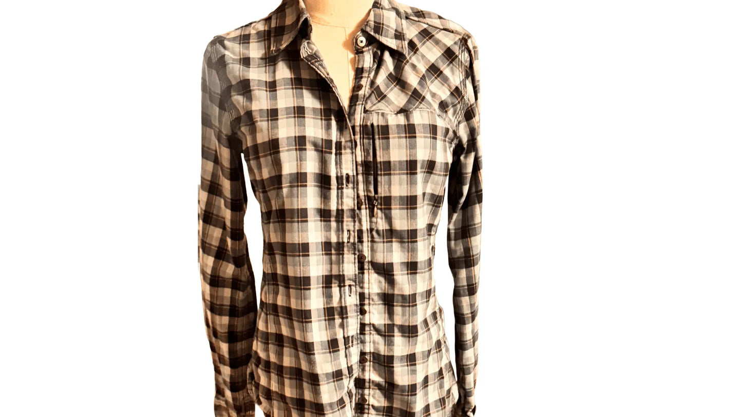 Carhartt plaid shirt with long sleeves and button-down front on white background