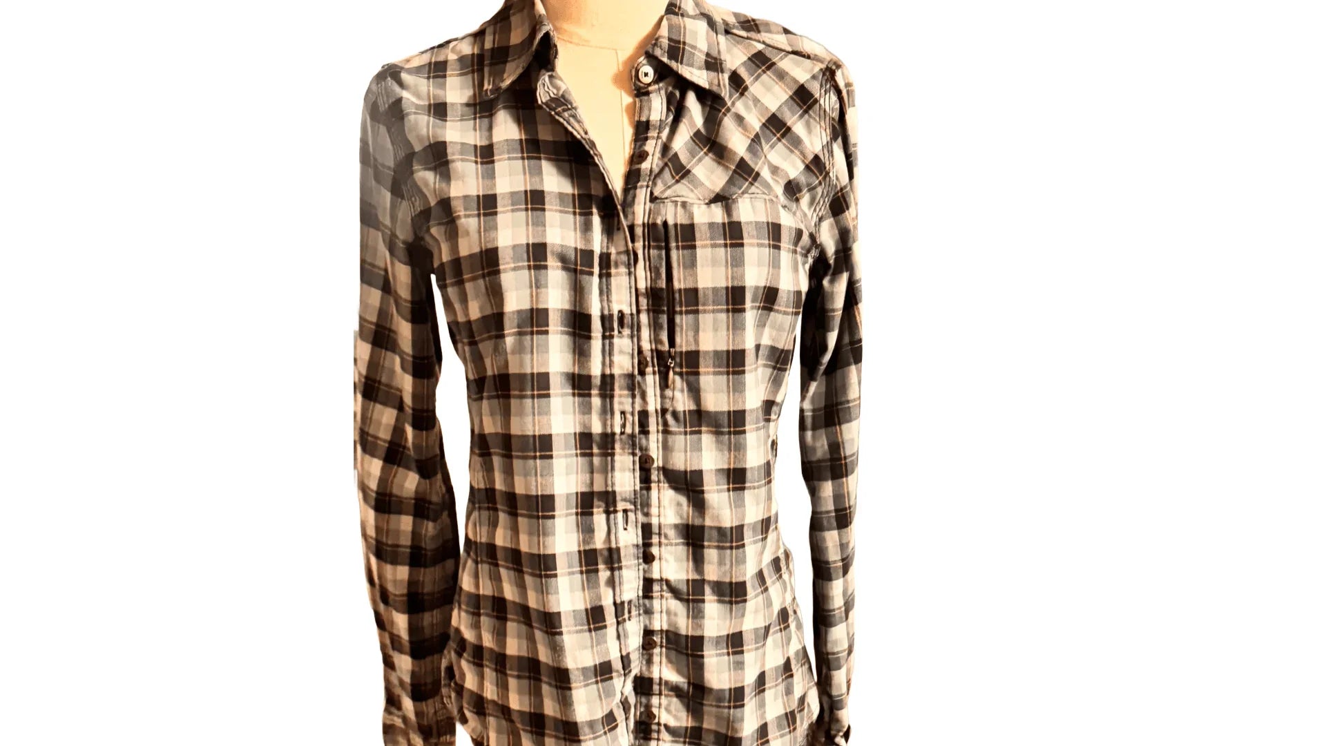 Carhartt plaid shirt with long sleeves and button-down front on white background