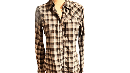 Carhartt plaid shirt with long sleeves and button-down front on white background
