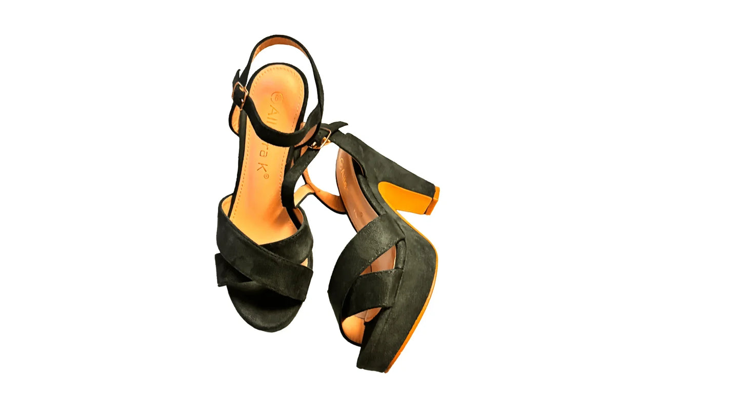 Green high heel sandals with ankle strap by Allegra K on white background