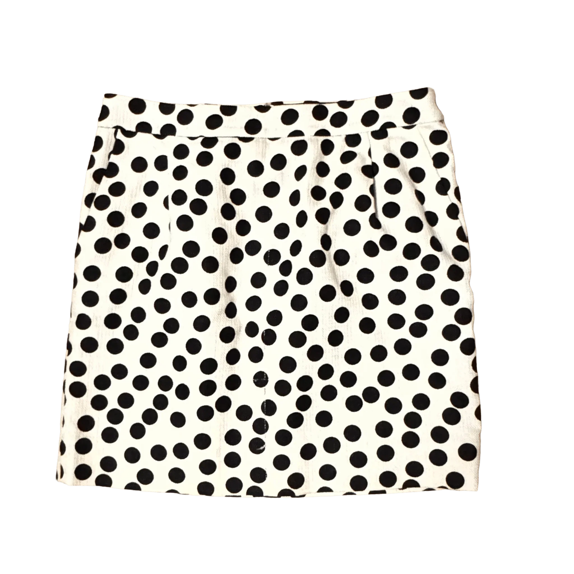 Front view of J.Crew white skirt with black polka dot print