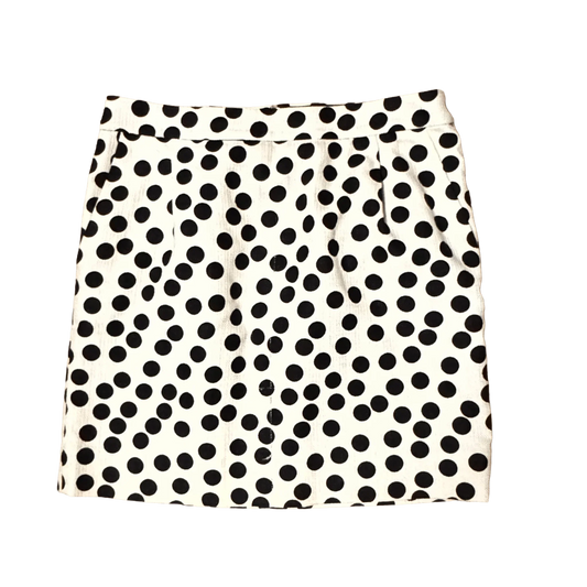 Front view of J.Crew white skirt with black polka dot print