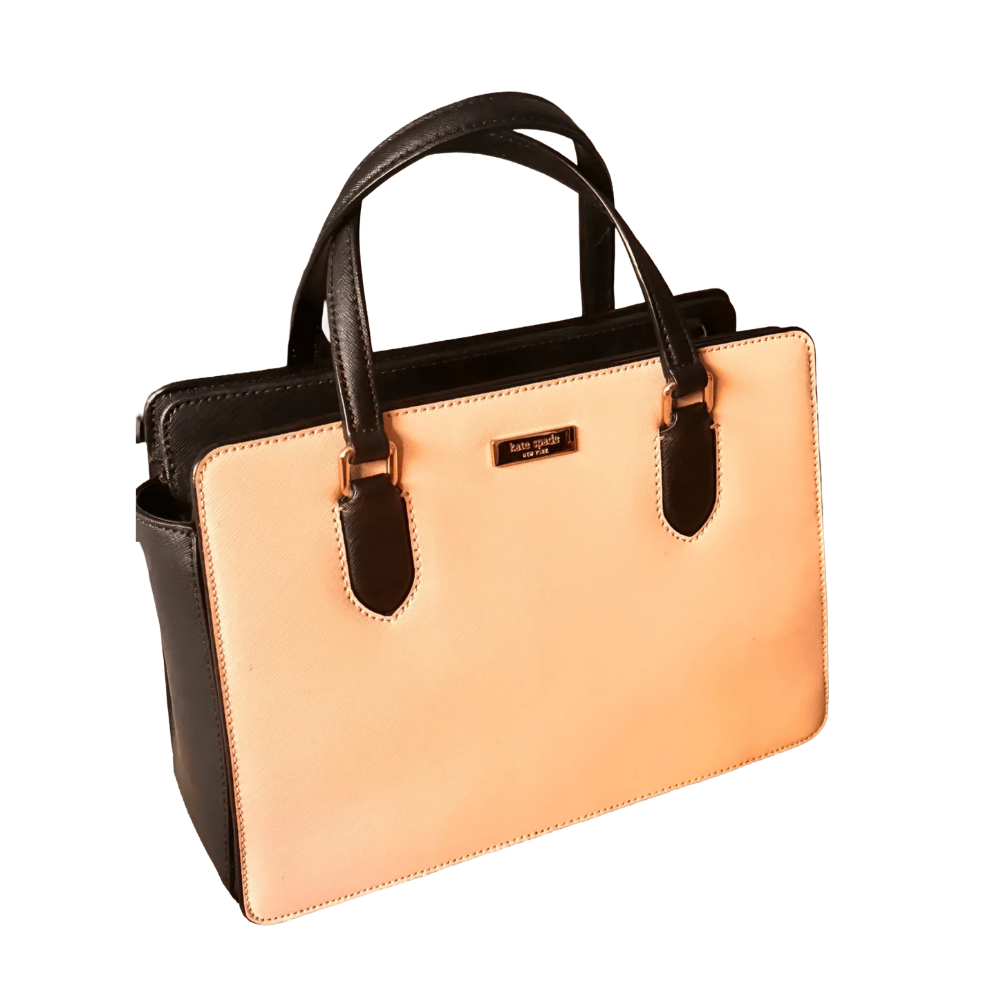 Kate Spade pink and black leather handbag with dual top handles