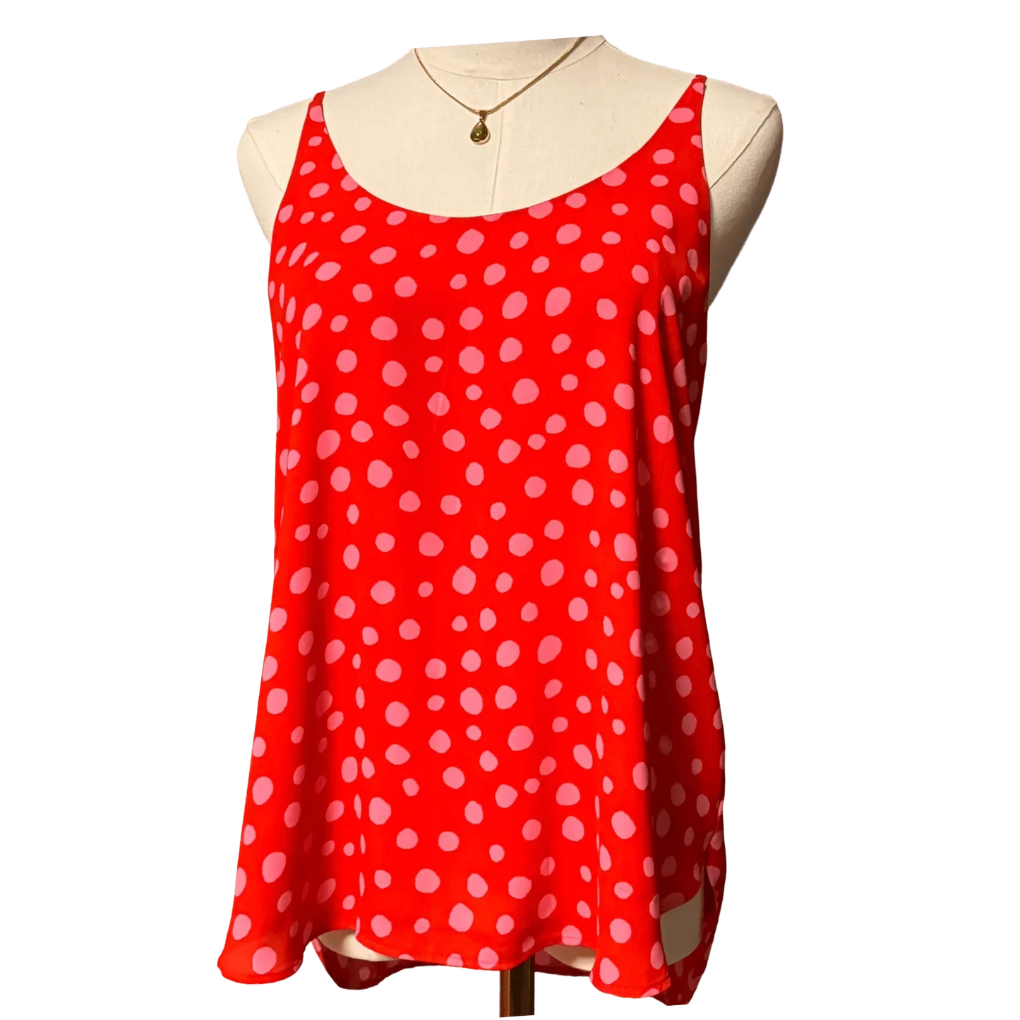 Loft Women's Sleeveless Blouse size small, red with pink polka dots - The Petite Closet