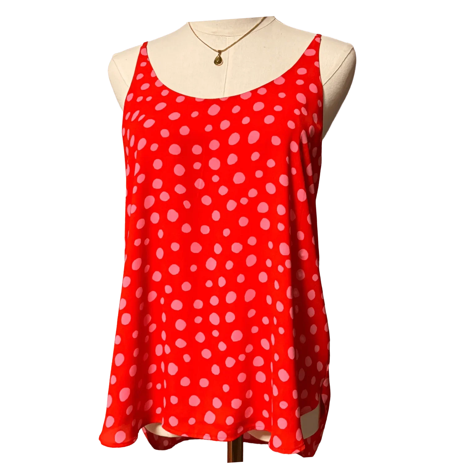Loft Women's Sleeveless Blouse size small, red with pink polka dots - The Petite Closet