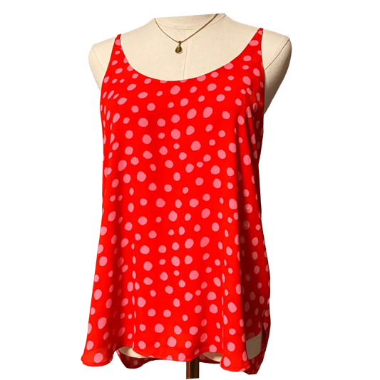 Loft Women's Sleeveless Blouse size small, red with pink polka dots - The Petite Closet