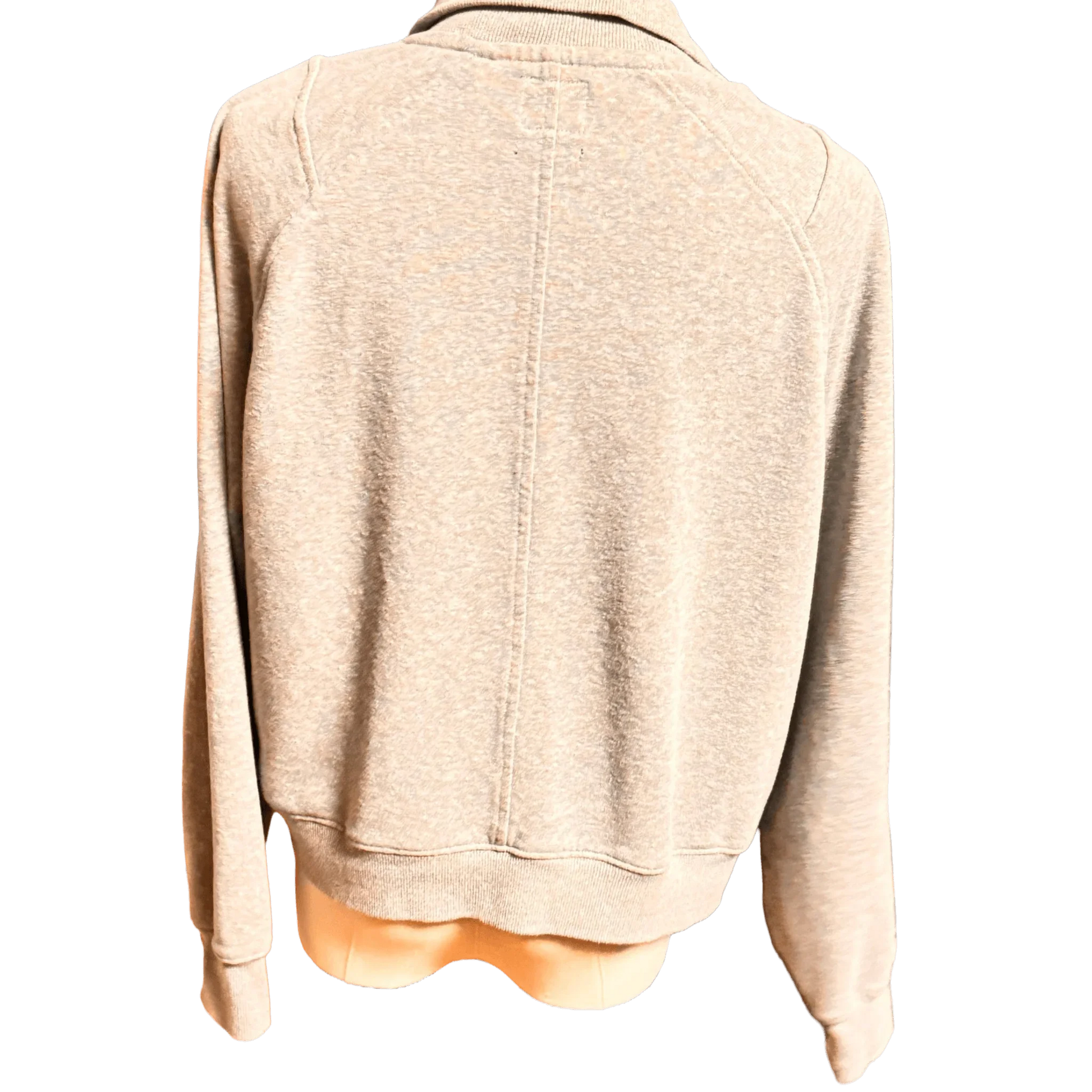 Back view of light gray prAna sweatshirt on mannequin, casual long sleeve top