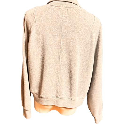 Back view of light gray prAna sweatshirt on mannequin, casual long sleeve top