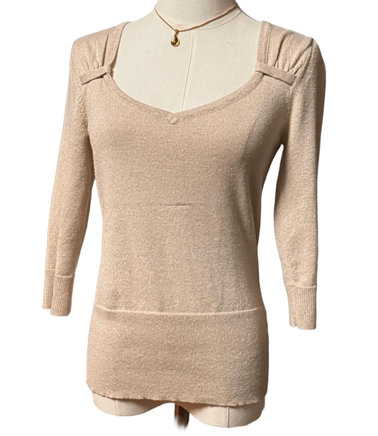 White House | Black Market Light Beige Light Weight Sweater - The Petite Closet
